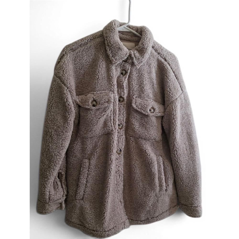 Thread & Supply Fluffy Sherpa Jacket Heathered Taupe Nordstrom Women's SM NWT